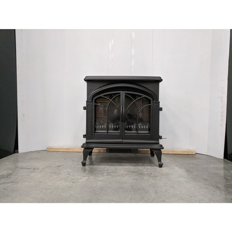 GRADE A2 - AmberGlo Large Electric Stove Fire in Black with Double Doors & Log Fuel Bed