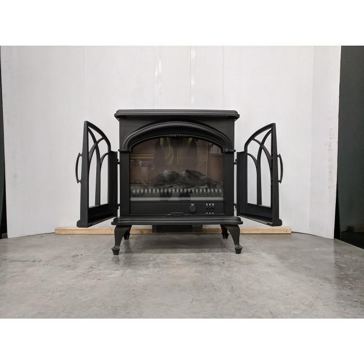 GRADE A2 - AmberGlo Large Electric Stove Fire in Black with Double Doors & Log Fuel Bed