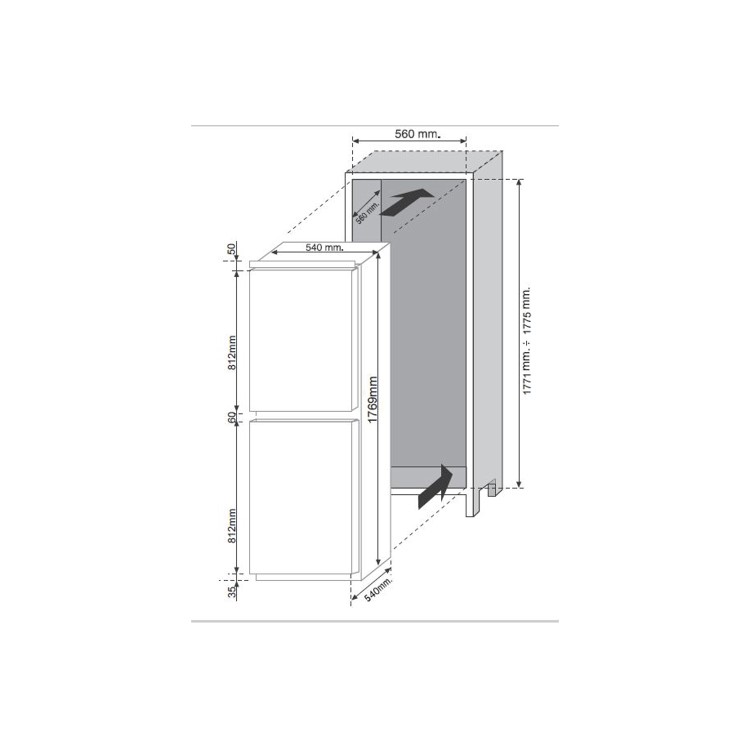 Hoover BHBF172UKT 233 Litre Integrated Fridge Freezer 50/50 Split 177cm Tall Frost Free 54cm Wide - White