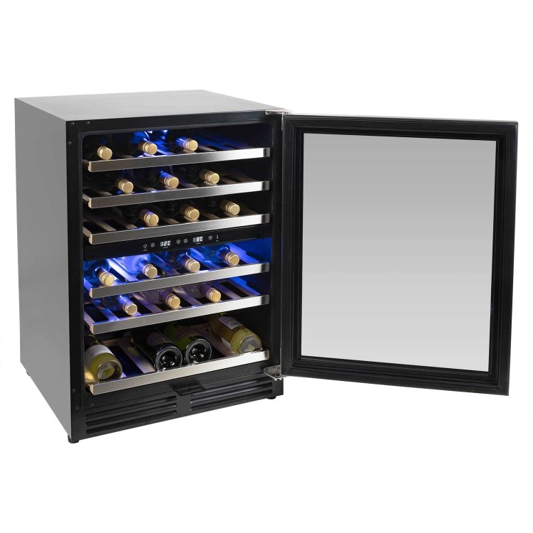 electriQ 51 Bottle Freestanding Under Counter Wine Cooler Dual Zone 60cm Wide 82cm Tall - Stainless Steel