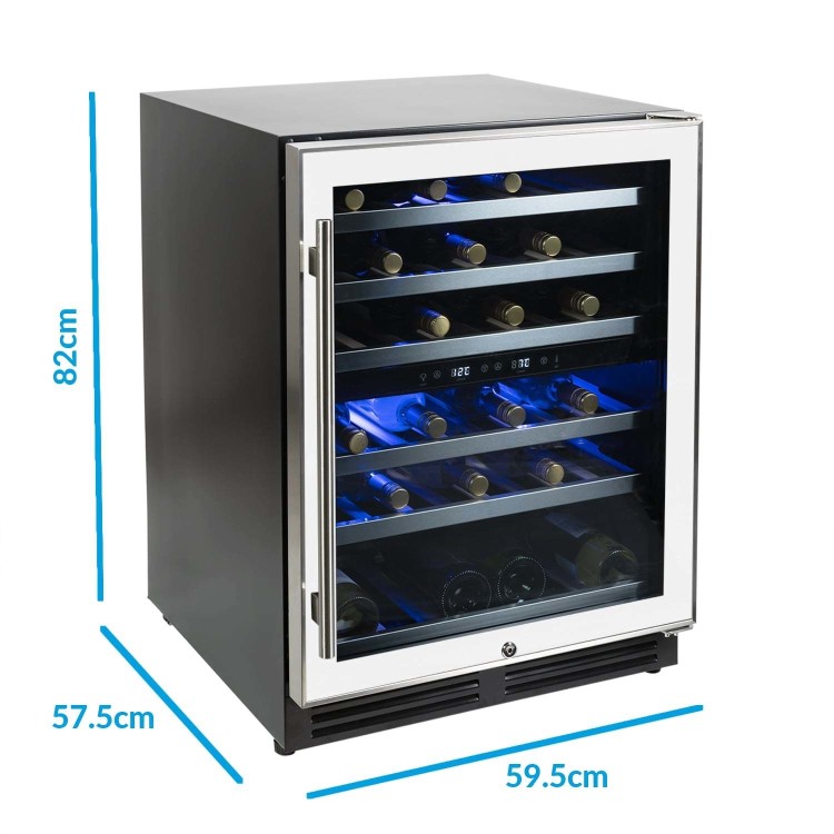 electriQ 51 Bottle Freestanding Under Counter Wine Cooler Dual Zone 60cm Wide 82cm Tall - Stainless Steel