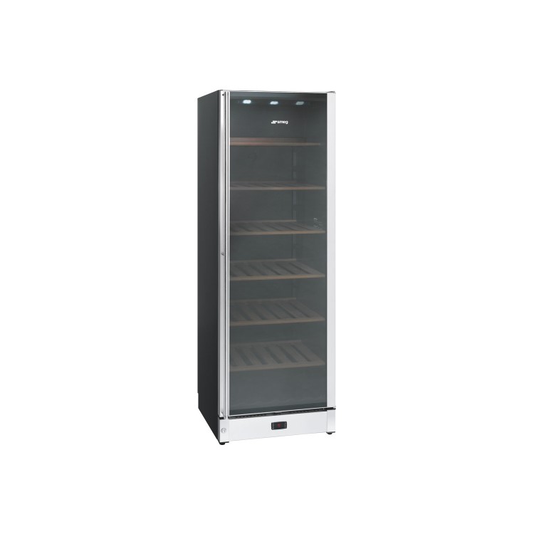 Smeg SCV115A 60cm Wine Cooler w/ Glass Door Black & S/S Right Hand Hinge 197  Bottle Capacity