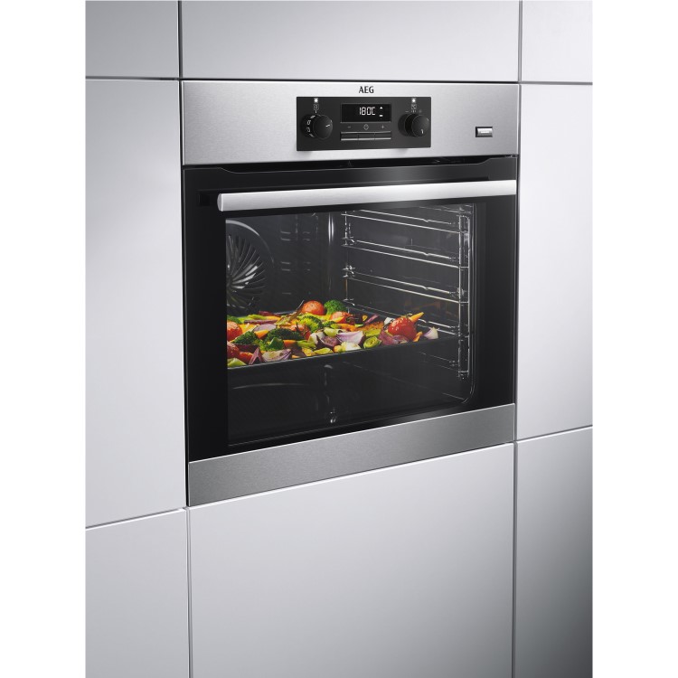 AEG BPS351020M SteamBake Pyrolytic Multifunction Electric Single Oven Stainless Steel