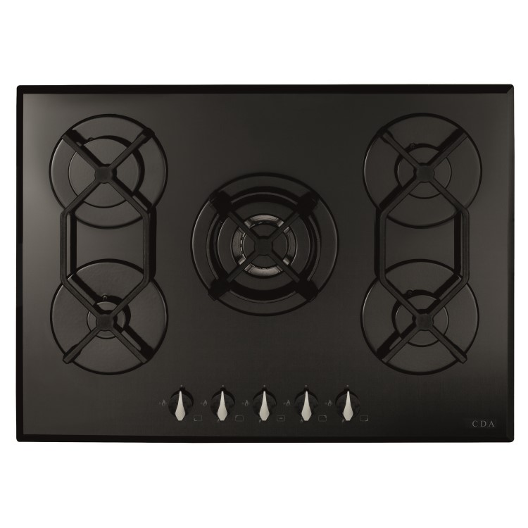 CDA 70cm Gas on Glass 5 Burner Gas Hob - Black