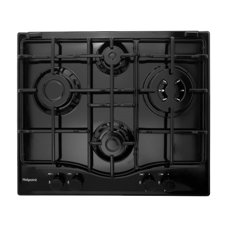 Hotpoint 59cm 4 Burner Gas Hob with Wok Burner - Black