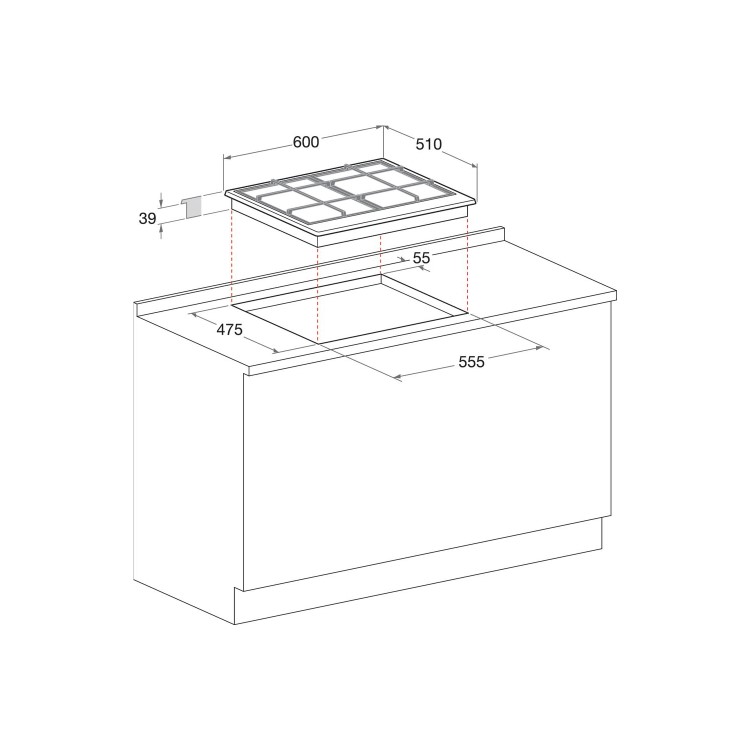 Hotpoint 59cm 4 Burner Gas Hob with Wok Burner - Black