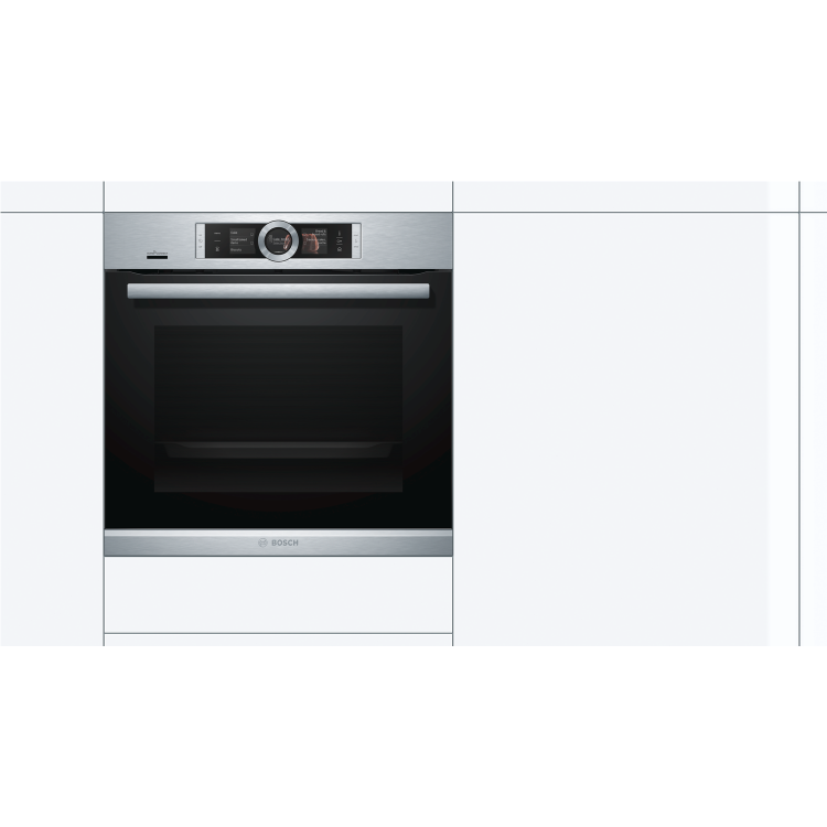 Refurbished Bosch Serie 8 HRG6769S6B 60cm Single Built In Electric Oven With Pyrolytic Cleaning Stainless Steel