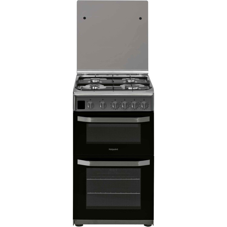 Refurbished Hotpoint HD5G00CCX 50cm Double Cavity Gas Cooker with Lid