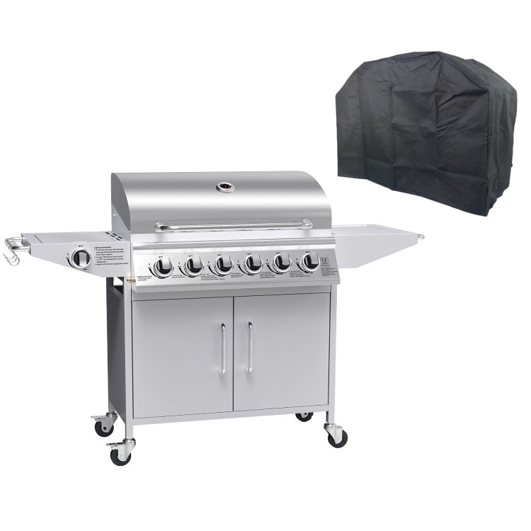 Boss Grill Georgia Classic - 6 Burner Gas BBQ Grill with Side Burner - Silver