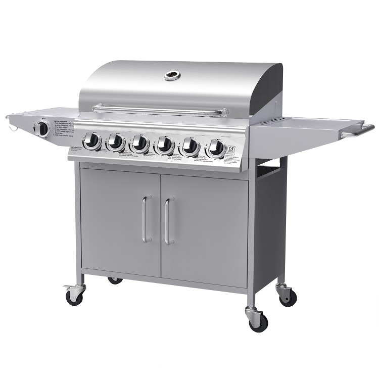 Refurbished Boss Grill Georgia Classic - 6 Burner Gas BBQ Grill with Side Burner - Silver