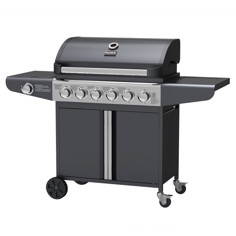 Boss Grill Kentucky Premium - 6 Burner Gas BBQ Grill with Side Burner - Black