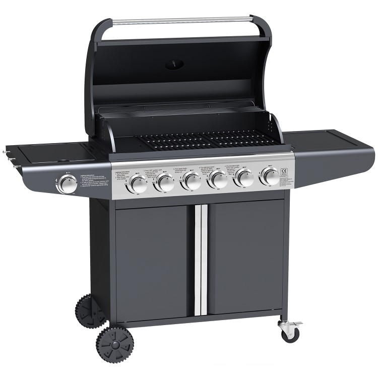 Boss Grill Kentucky Premium - 6 Burner Gas BBQ Grill with Side Burner - Black