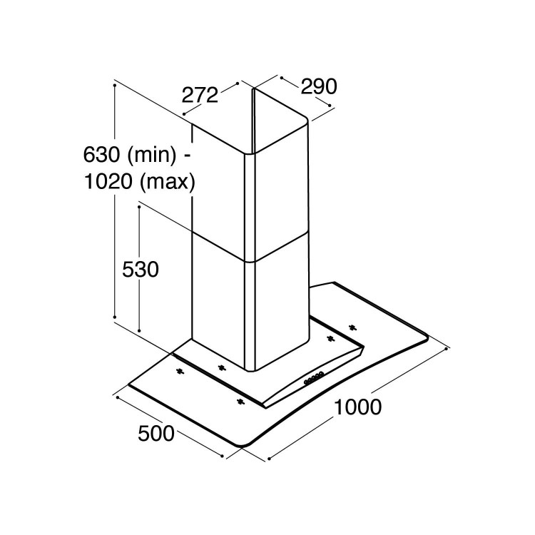 CDA 100cm Curved Glass Chimney Cooker Hood - Stainless Steel