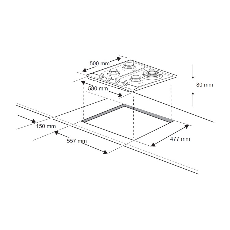 Rangemaster 58cm Gas on Glass 4 Burner Gas Hob - Black