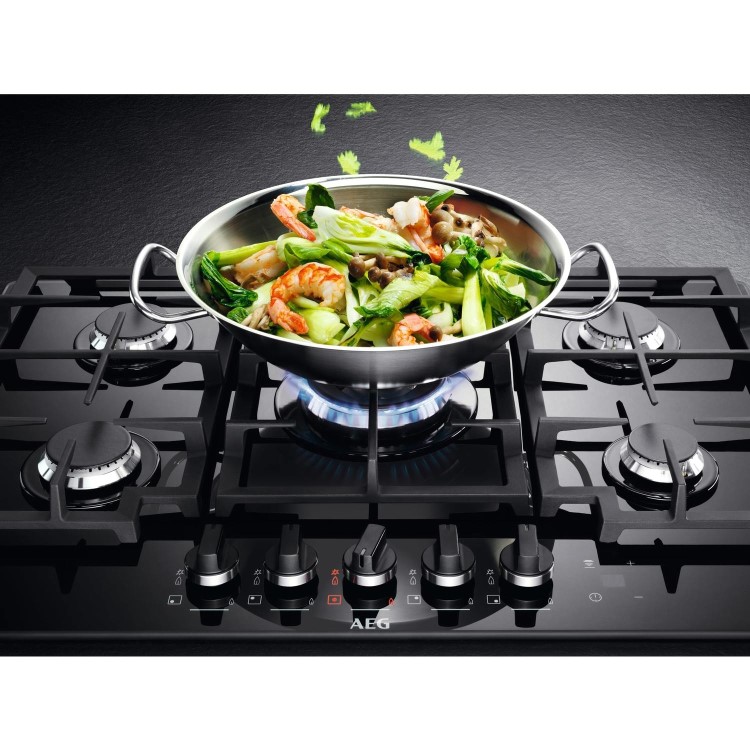 AEG 74cm Gas on Glass 5 Burner Gas Hob - Black