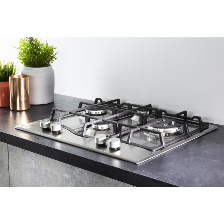 Hotpoint 59cm 4 Burner Gas Hob with Wok Burner - Stainless Steel