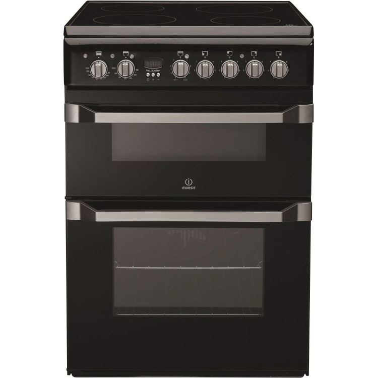 Indesit 60cm Double Oven Electric Cooker - Black