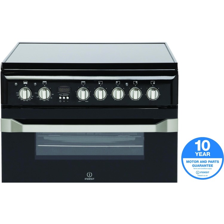 Indesit 60cm Double Oven Electric Cooker - Black