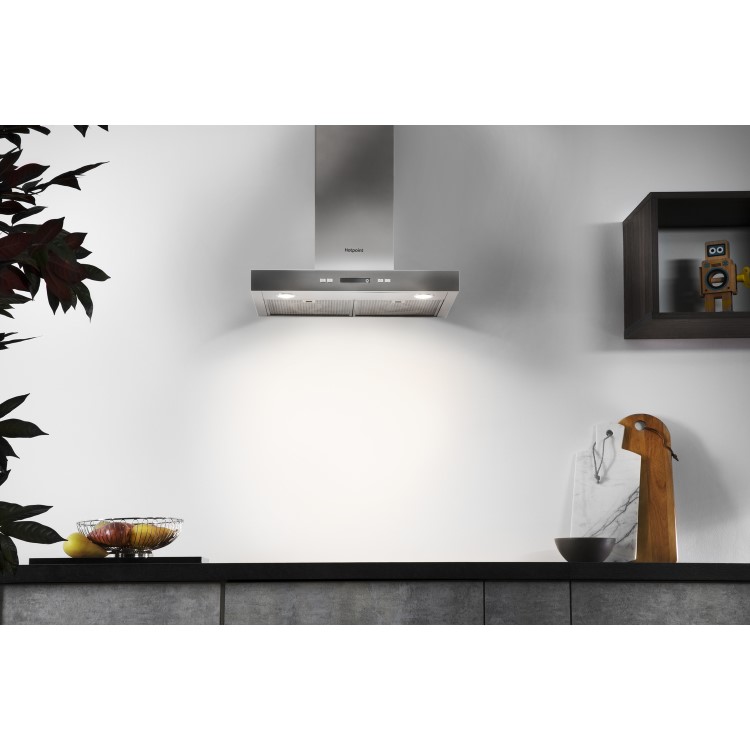 Refurbished Hotpoint PHBS67FLLIX 60cm Slimline Chimney Cooker Hood Stainless Steel