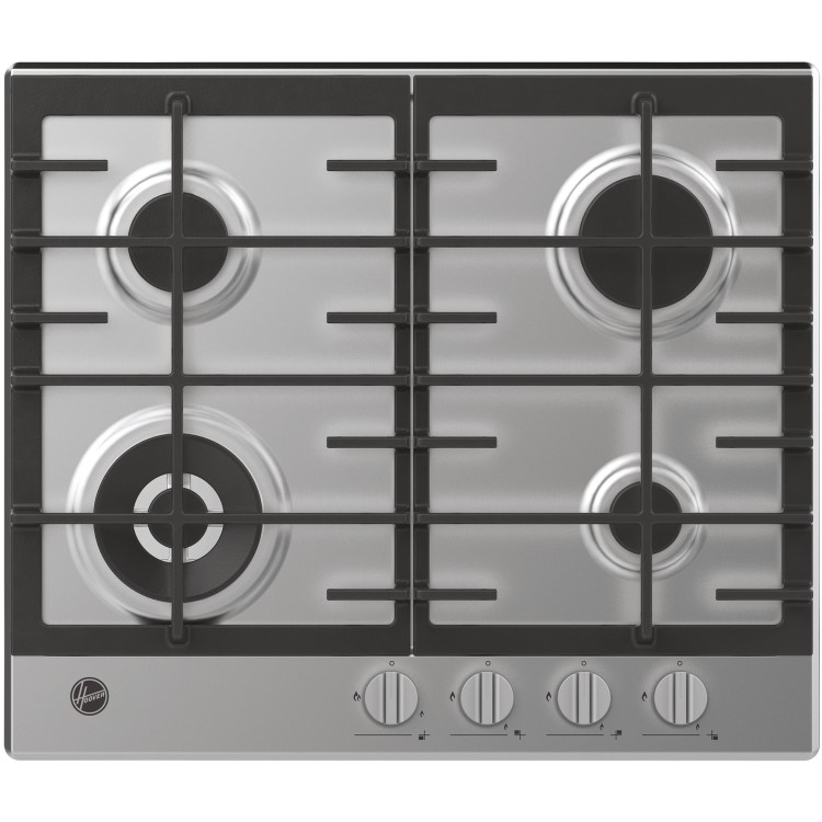 Hoover 60cm 4 Burner Gas Hob with Wok Burner - Stainless Steel