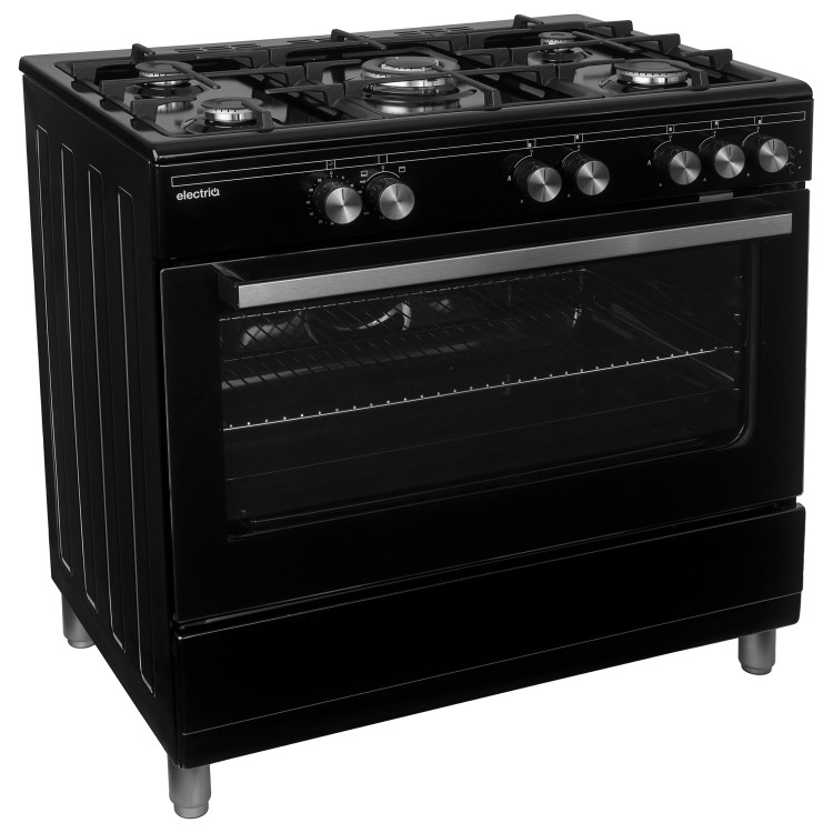 electriQ 90cm Gas Single Oven Range Cooker - Black