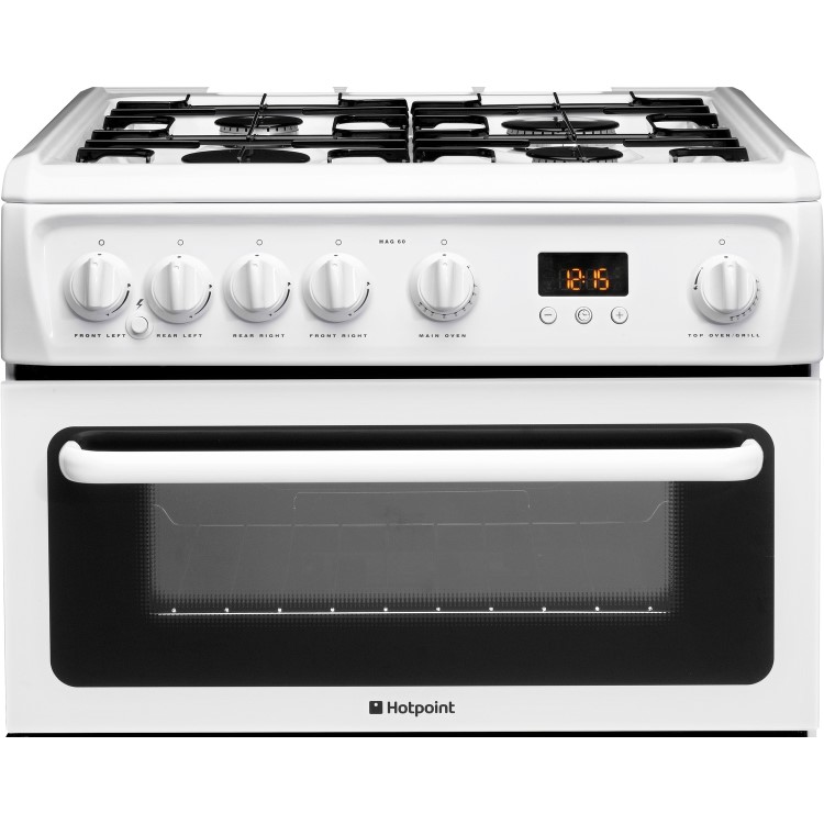 Hotpoint 60cm Double Oven Gas Cooker with Lid - White