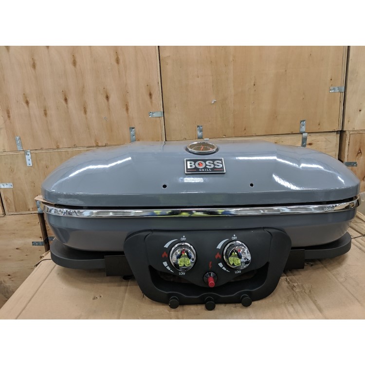 Refurbished Boss Grill Deluxe Portable - 2 Burner Gas BBQ Grill with Trolley - Grey