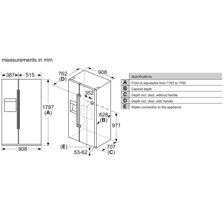 Refurbished Neff N70 KA3923IE0G Freestanding 533 Litre American Frost Free Fridge Freezer With Ice & Water Dispenser Stainless Steel