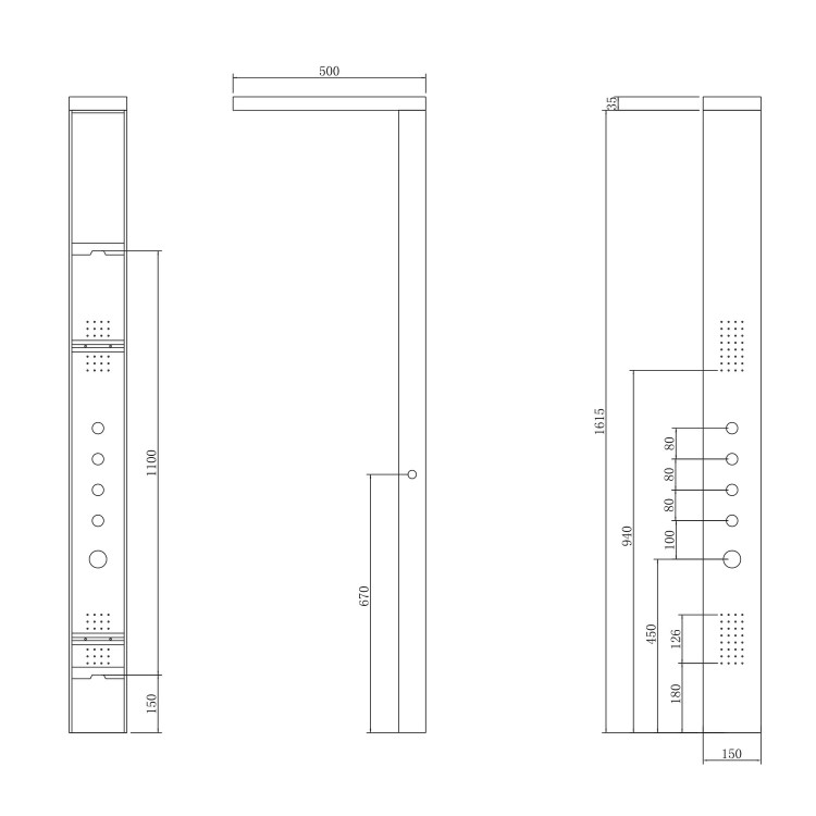 Chrome Thermostatic Tower Shower with Pencil Hand Shower - Provo