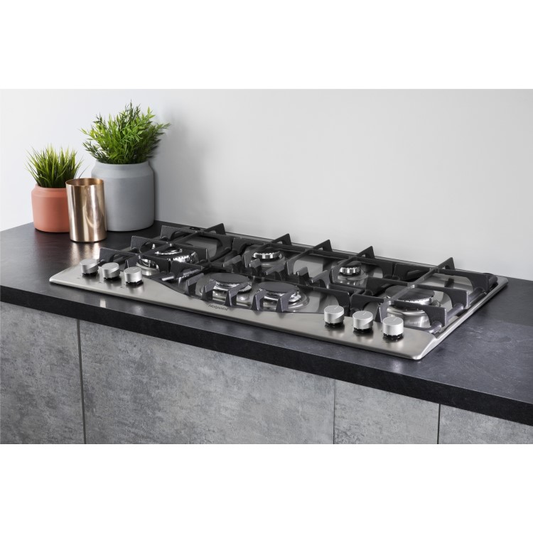 Hotpoint 87cm 6 Burner Gas Hob - Stainless Steel