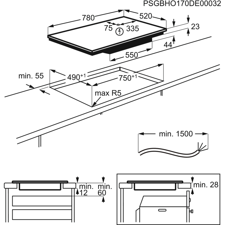 Zanussi Series 20 78cm 4 Zone Induction Hob