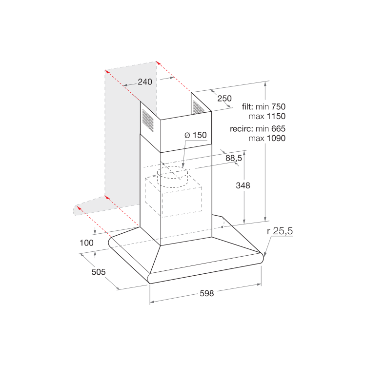 Hotpoint 60cm Chimney Cooker Hood - Stainless Steel