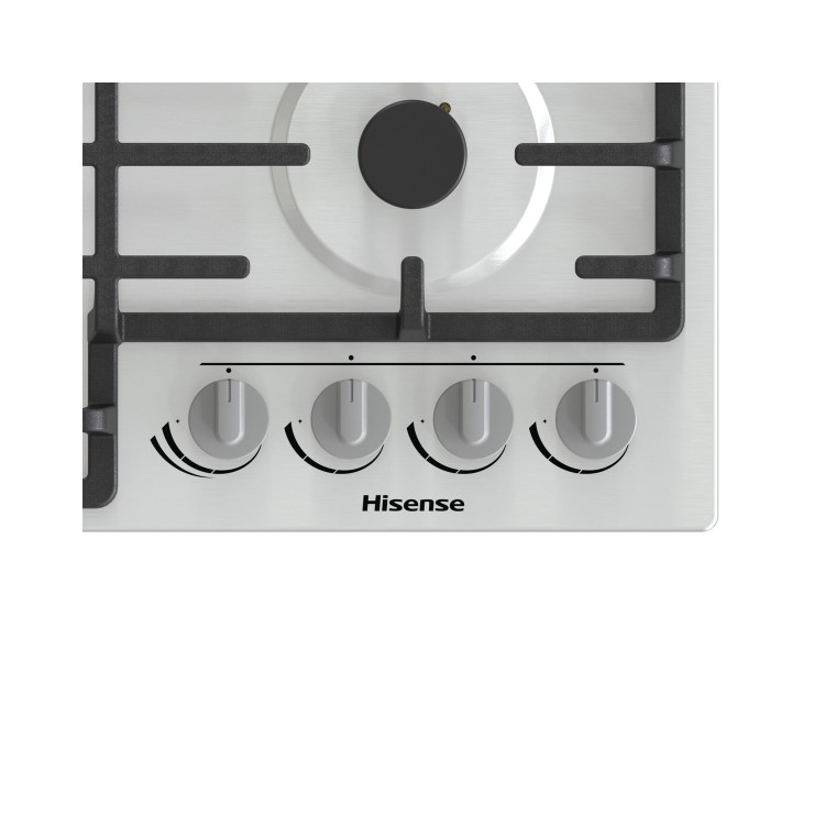 Hisense 60cm 4 Burner Gas Hob with Wok Burner - Stainless Steel