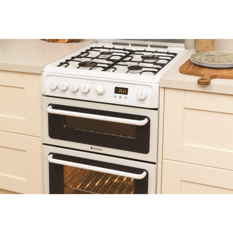 Hotpoint 60cm Double Oven Gas Cooker with Lid - White