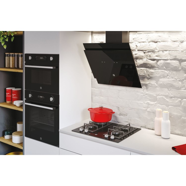 Hoover 60cm Angled Cooker Hood - Black Glass