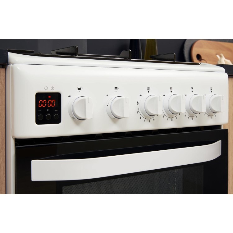 Hotpoint 50cm Double Cavity Gas Cooker with Lid - White