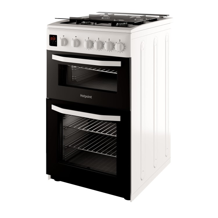 Hotpoint 50cm Double Cavity Gas Cooker with Lid - White