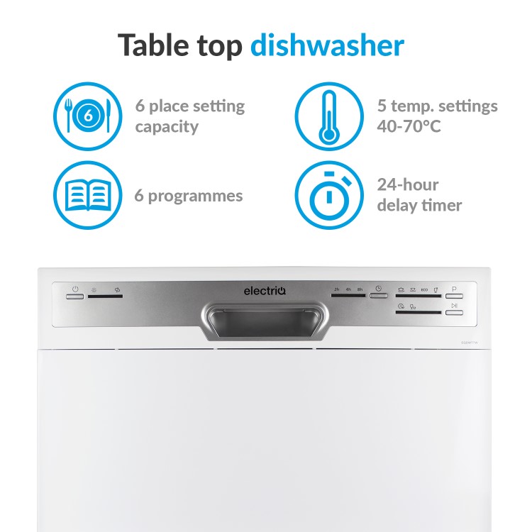 Refurbished electriQ EQDWTTW 6 Place Table Top Integrated Dishwasher White