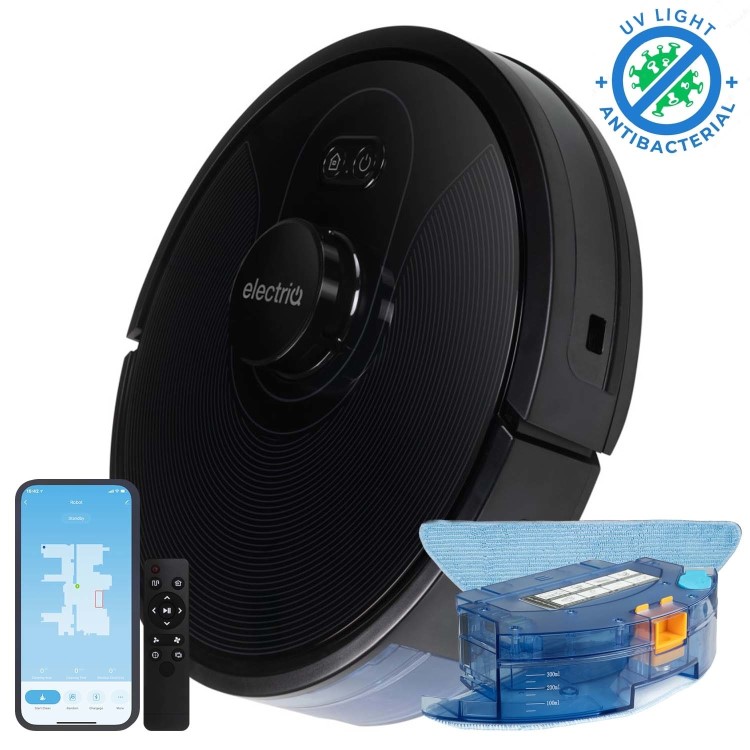 electriQ HELGA Robot Vacuum Cleaner and Mop - 4000Pa Suction - Black