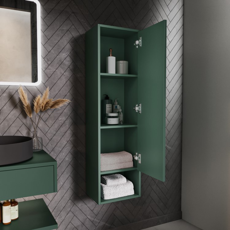 Single Door Green Wall Mounted Tall Bathroom Cabinet 350 X 1250mm - Lugo