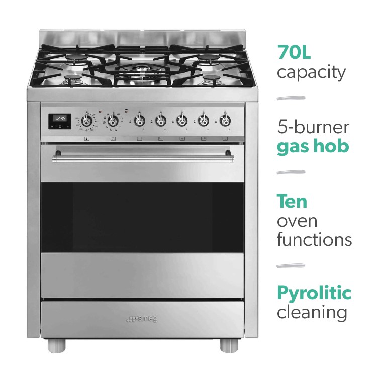 Smeg Symphony 70cm Dual Fuel Range Cooker - Stainless Steel