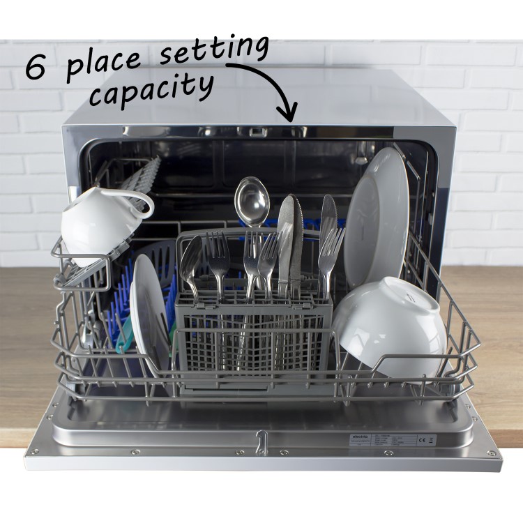 GRADE A1 - electriQ 6 Place Freestanding Compact Table Top Dishwasher - White