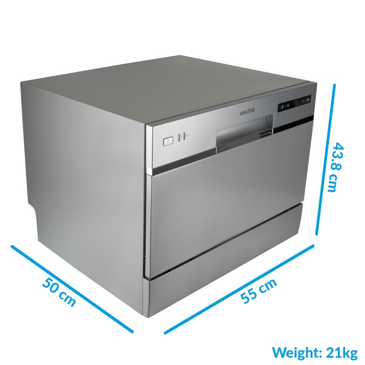 GRADE A3 - electriQ EQDWTTS Freestanding 6 Place Compact Table Top Dishwasher - Silver