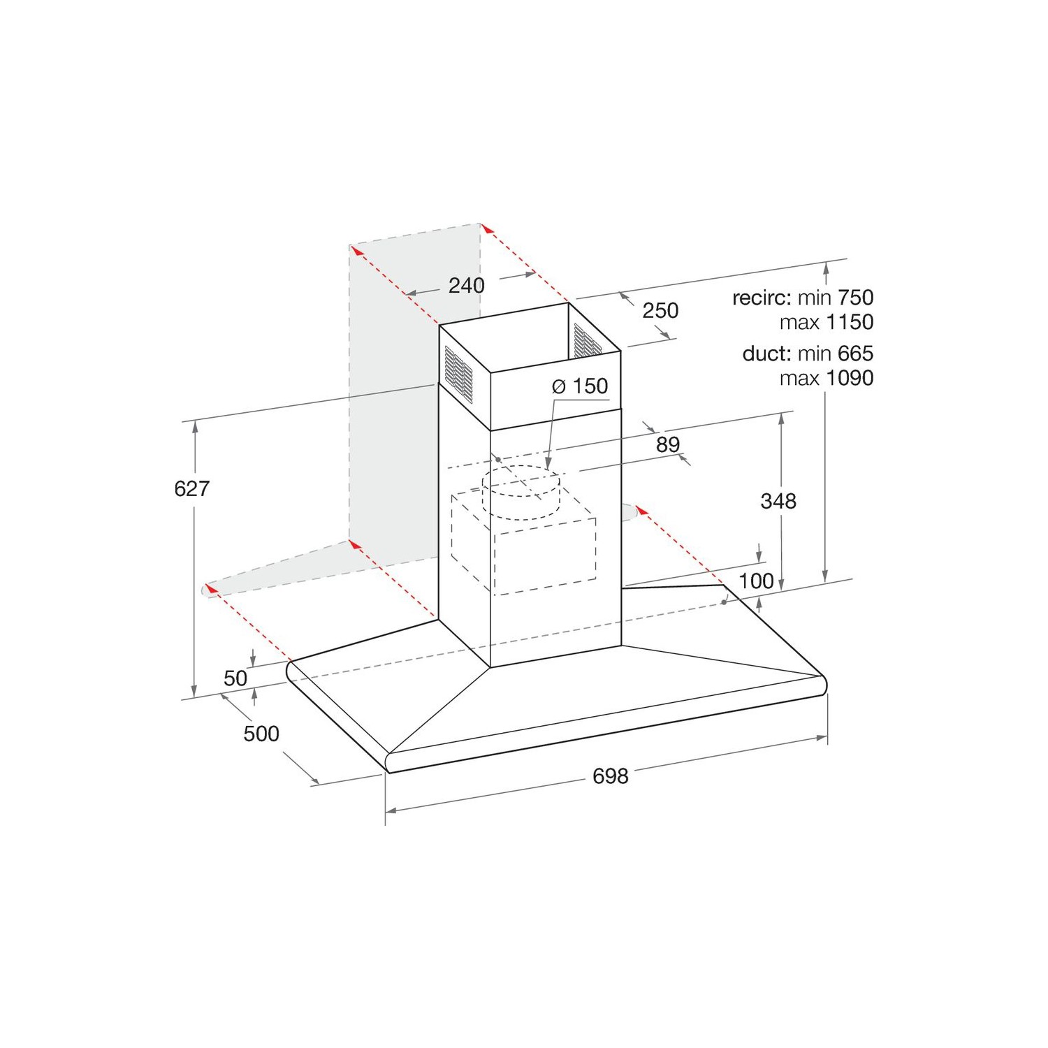 hotpoint chimney hood 70cm