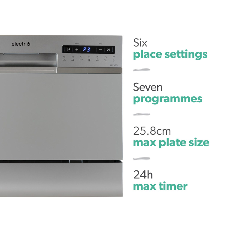 electriQ 6 Place Settings Freestanding Table Top Dishwasher - Silver