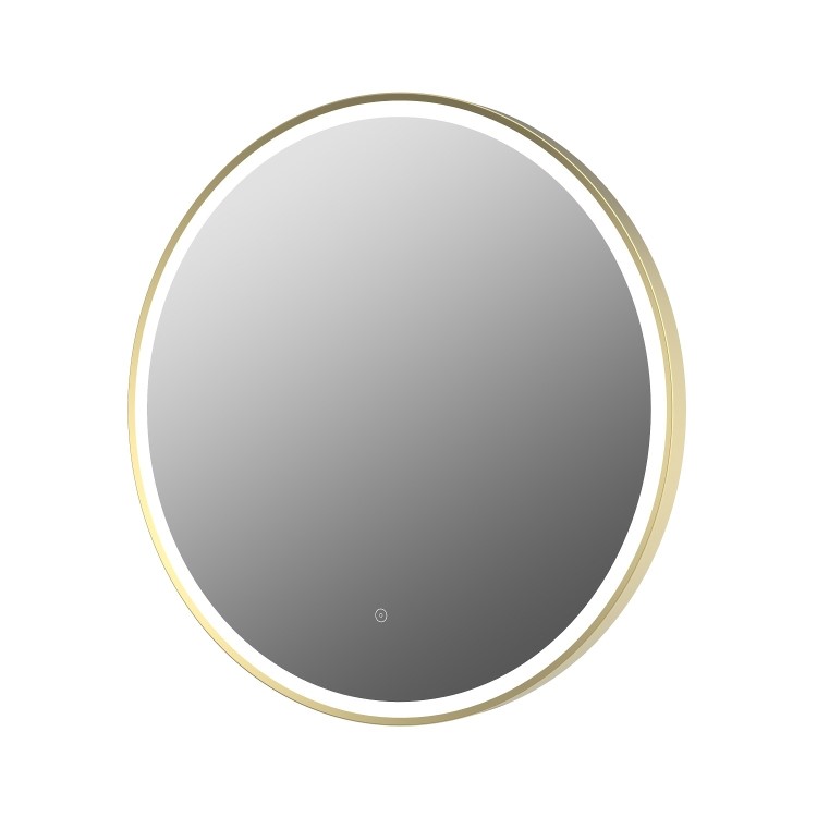 Round Brass Heated Bathroom Mirror with Lights 800mm - Antares