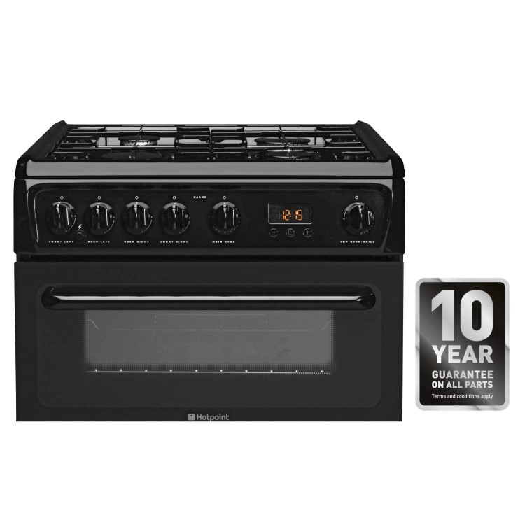 Hotpoint 60cm Double Oven Gas Cooker - Black