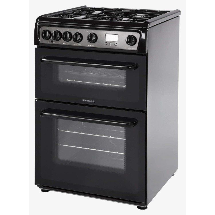 Hotpoint 60cm Double Oven Gas Cooker - Black