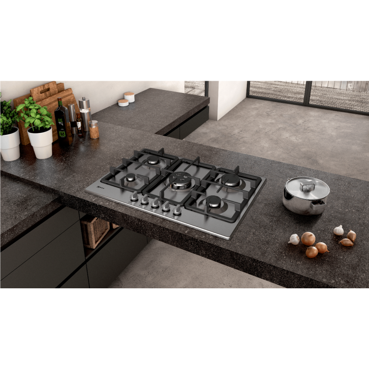 Refurbished Neff N50 T27BB59N0 75cm 5 Burner Gas Hob with Cast Iron Pan Stands Stainless Steel