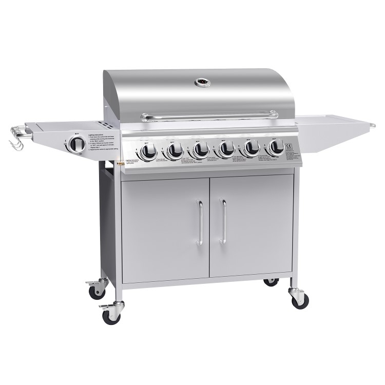 Refurbished Boss Grill Georgia Classic - 6 Burner Gas BBQ Grill with Side Burner - Silver